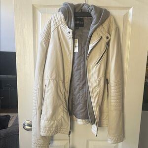 Express Cream Jacket with Gray Hoodie